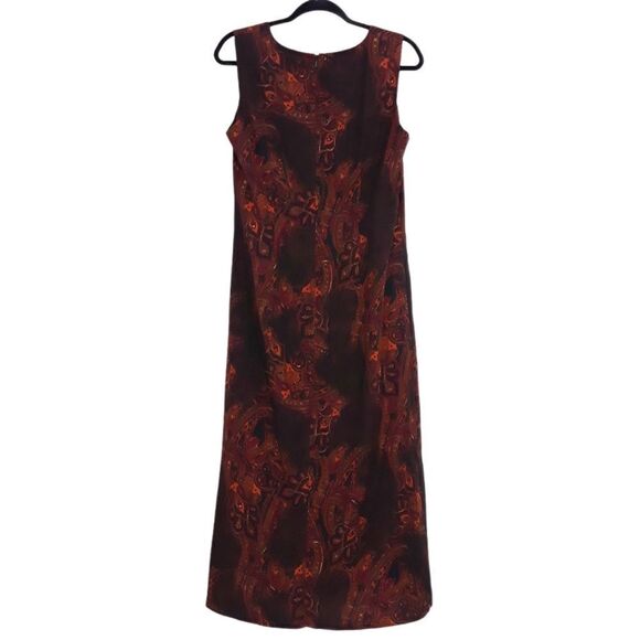 Vintage 90's Julian‎ Taylor Burnt Paisley Double Slit Maxi Dress Black Red Sz 8 - Picture 9 of 16